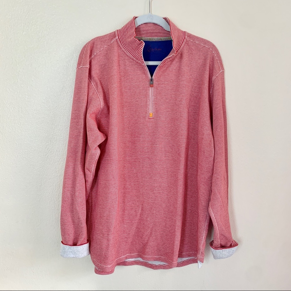 Robert Graham Red Striped Quarter-Zip Sweatshirt